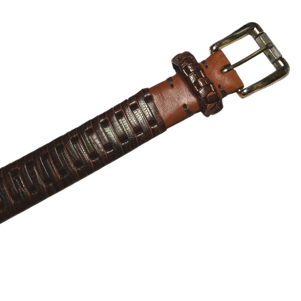 MENS ITALIAN CALF LEATHER BELT TAUPE BROWN 32/80 BRAID WEAVE 1.25 in wide